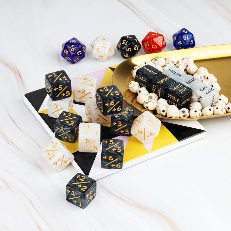 LAMJAM 65 Pieces MTG Dice Counters Life Keyword Counter Dice Set Plus One/+1 Buff Abilities Shield Tokens for MTG, TCG, Cards Gaming Accessories - Image 5